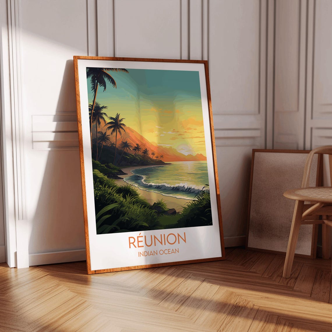 Reunion Indian Ocean Tropical Beach Palms Sunset Travel Wall Art - Image 3