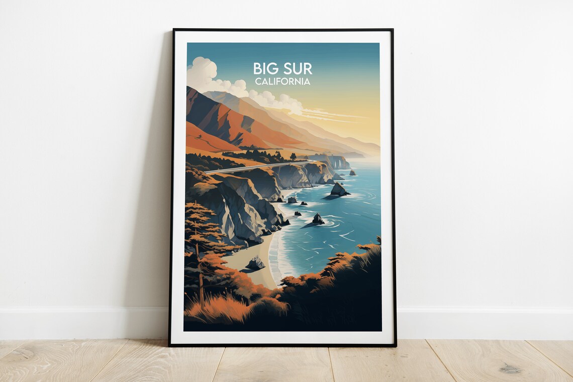 Big Sur California Golden Sunset Bridge Coastal Highway Travel Poster