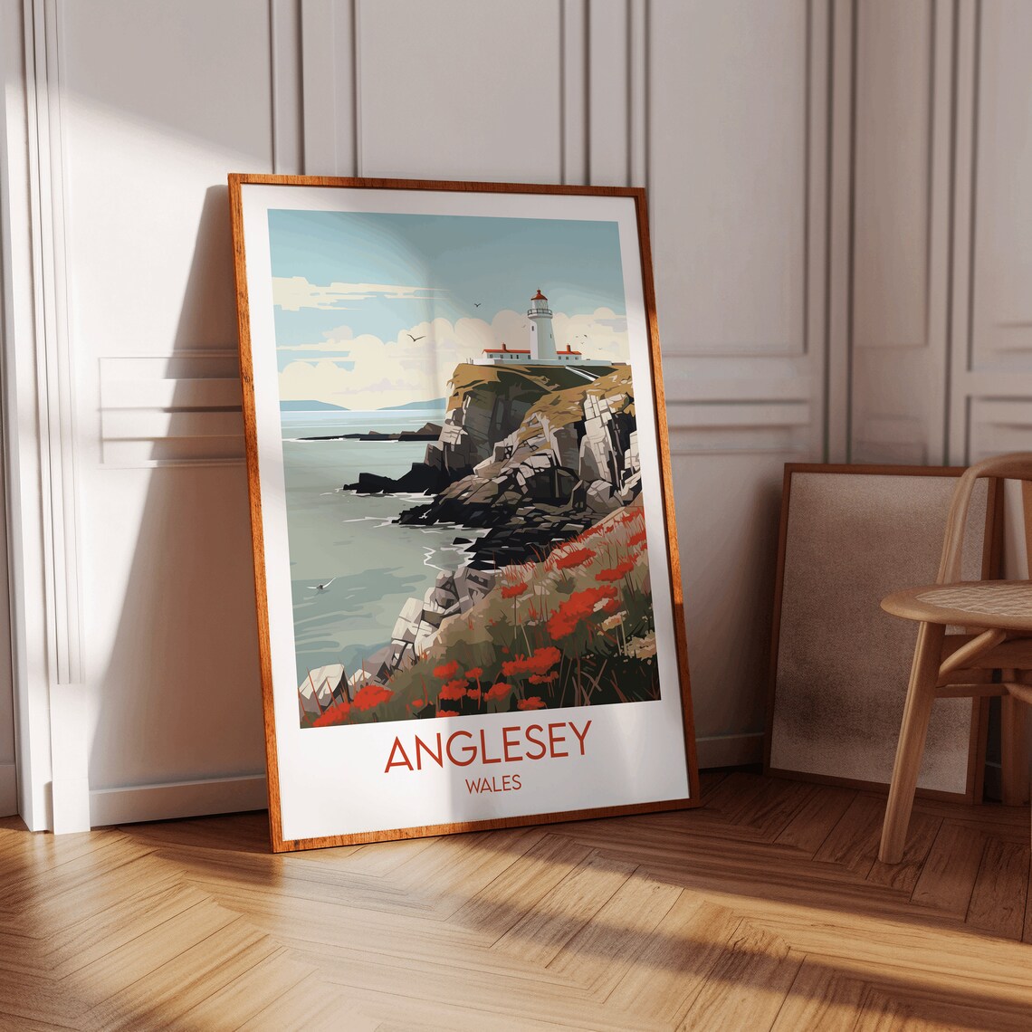 Anglesey Wales Lighthouse Coastal Vintage Style Travel Poster - Image 3
