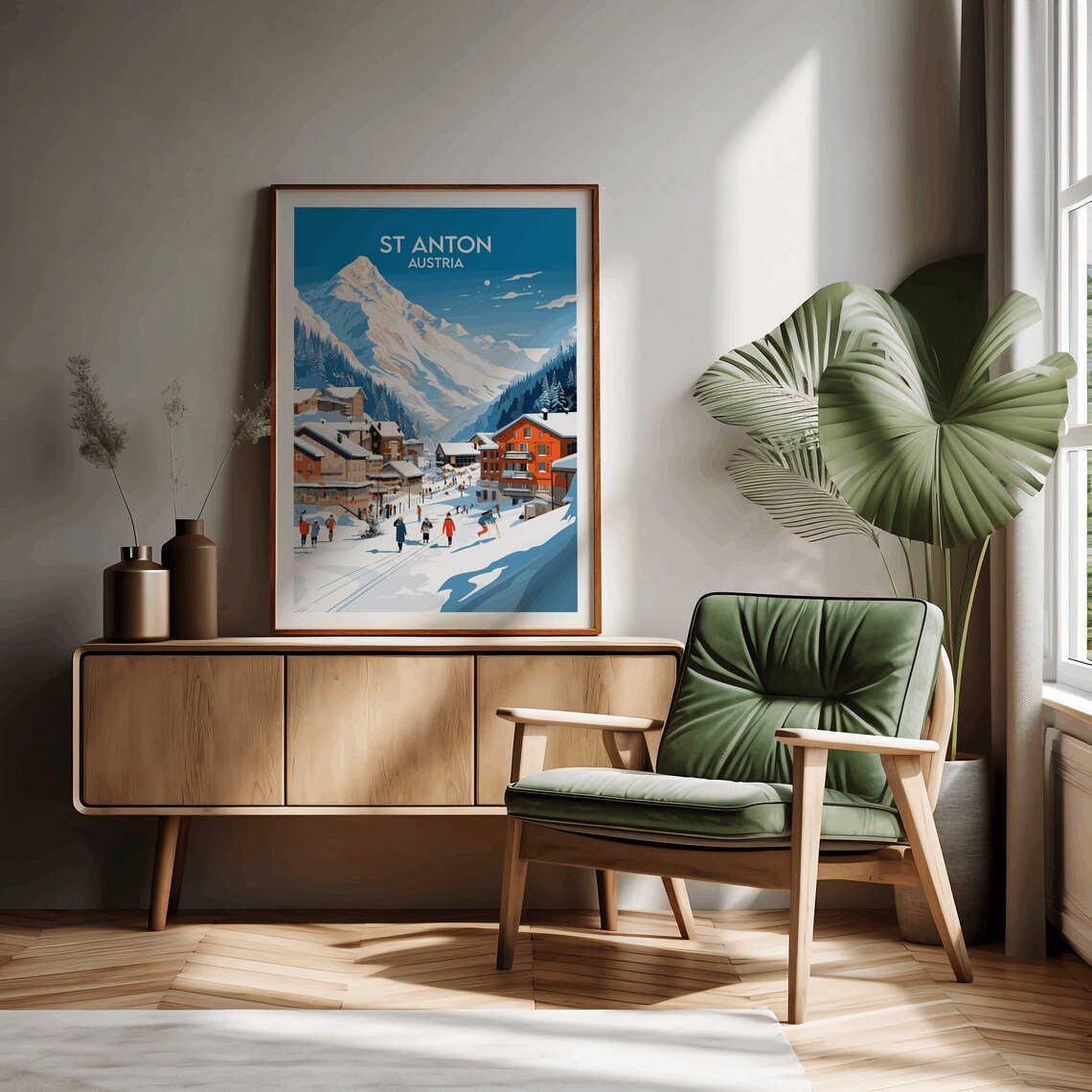 St Anton Austria Snowy Alpine Ski Village Vintage Travel Poster - Image 2