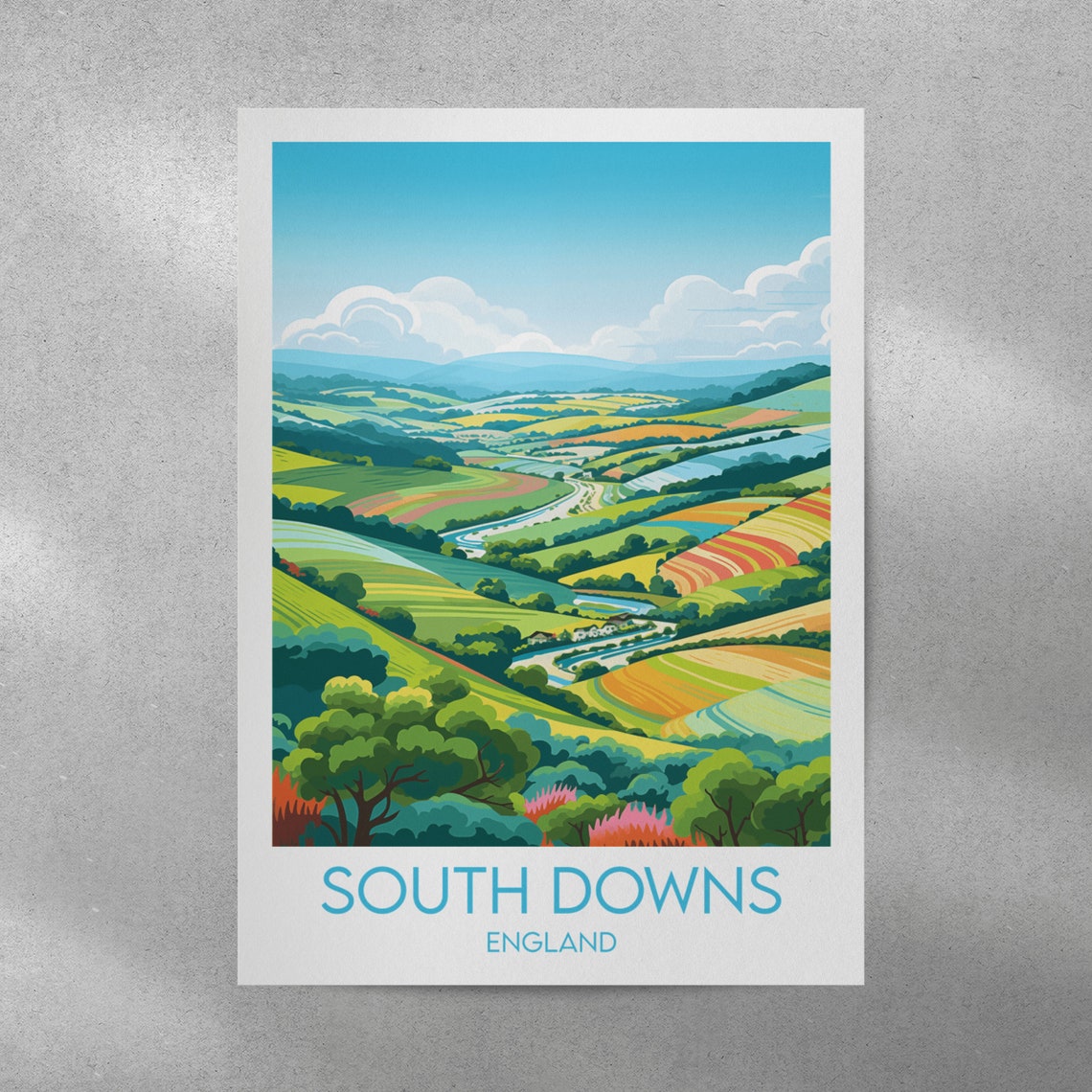 South Downs England Rolling Farmland Landscape Travel Poster Art - Image 4