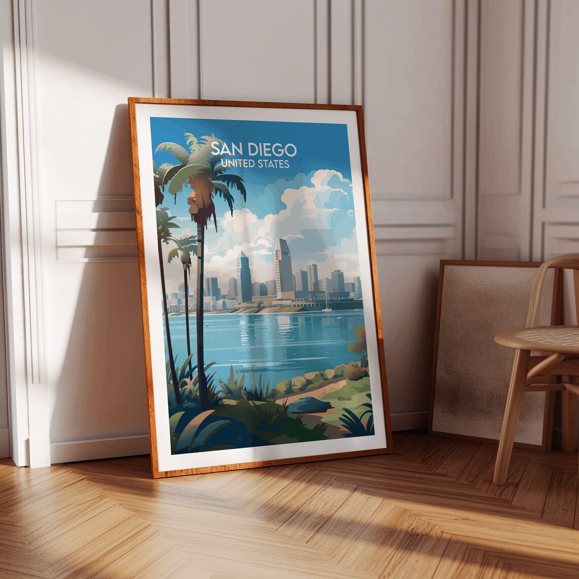 San Diego United States Skyline Bay Palm Trees Vintage Travel Poster - Image 4