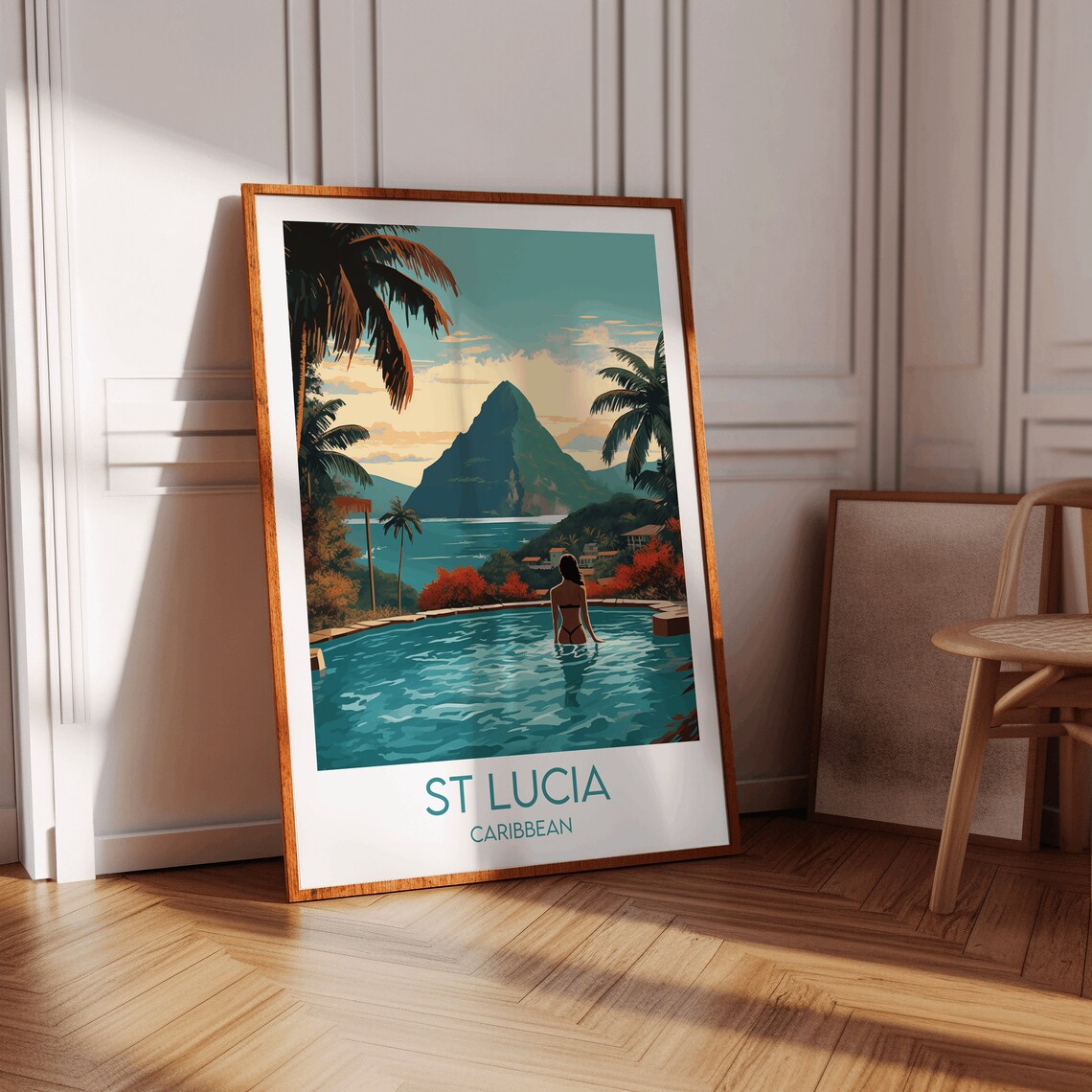 St Lucia Caribbean Pitons Infinity Pool Palm Resort Travel Poster - Image 2