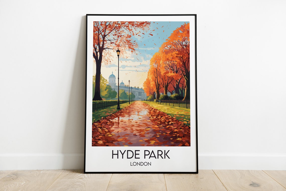Hyde Park London Autumn Avenue Fallen Leaves Golden Path Poster