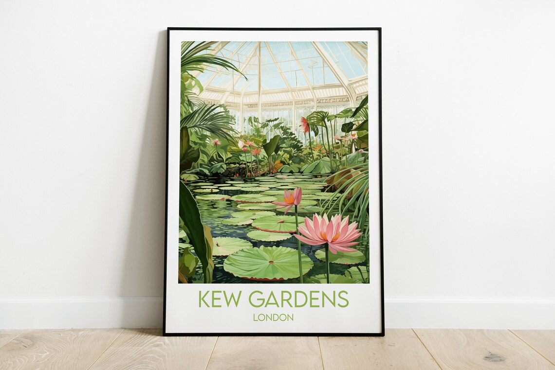 Kew Gardens London Waterlilies Glasshouse Garden Pond Art Poster