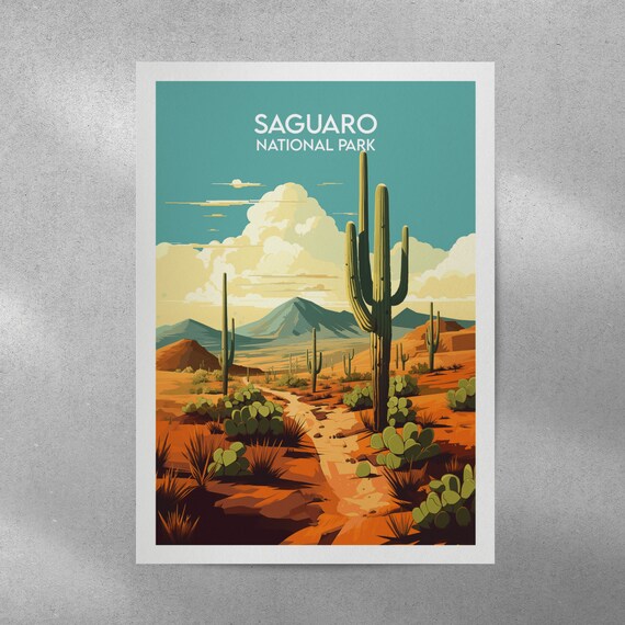 Saguaro National Park Arizona Desert Cactus Landscape Travel Poster