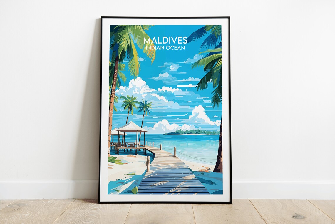 Maldives Travel Poster, Indian Ocean Custom Print