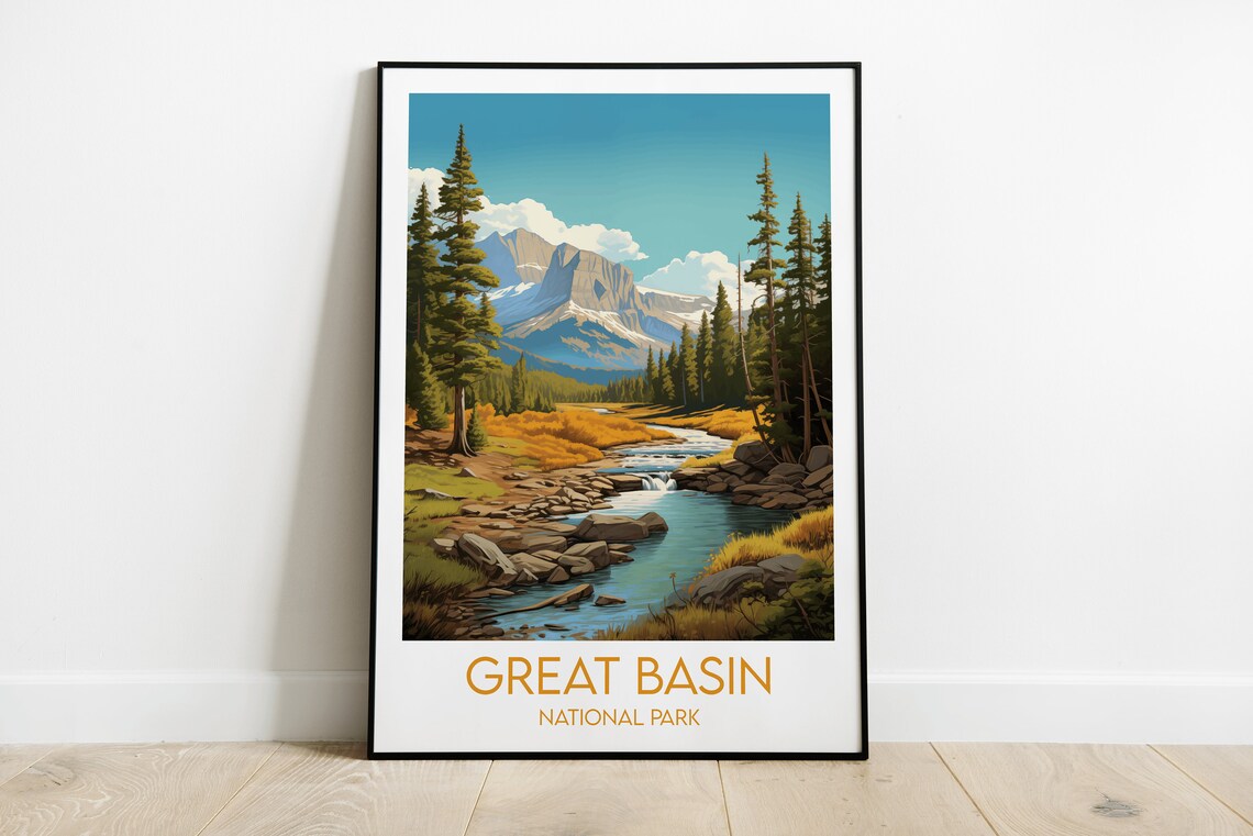 Great Basin National Park Stream and Peak Vintage Travel Poster