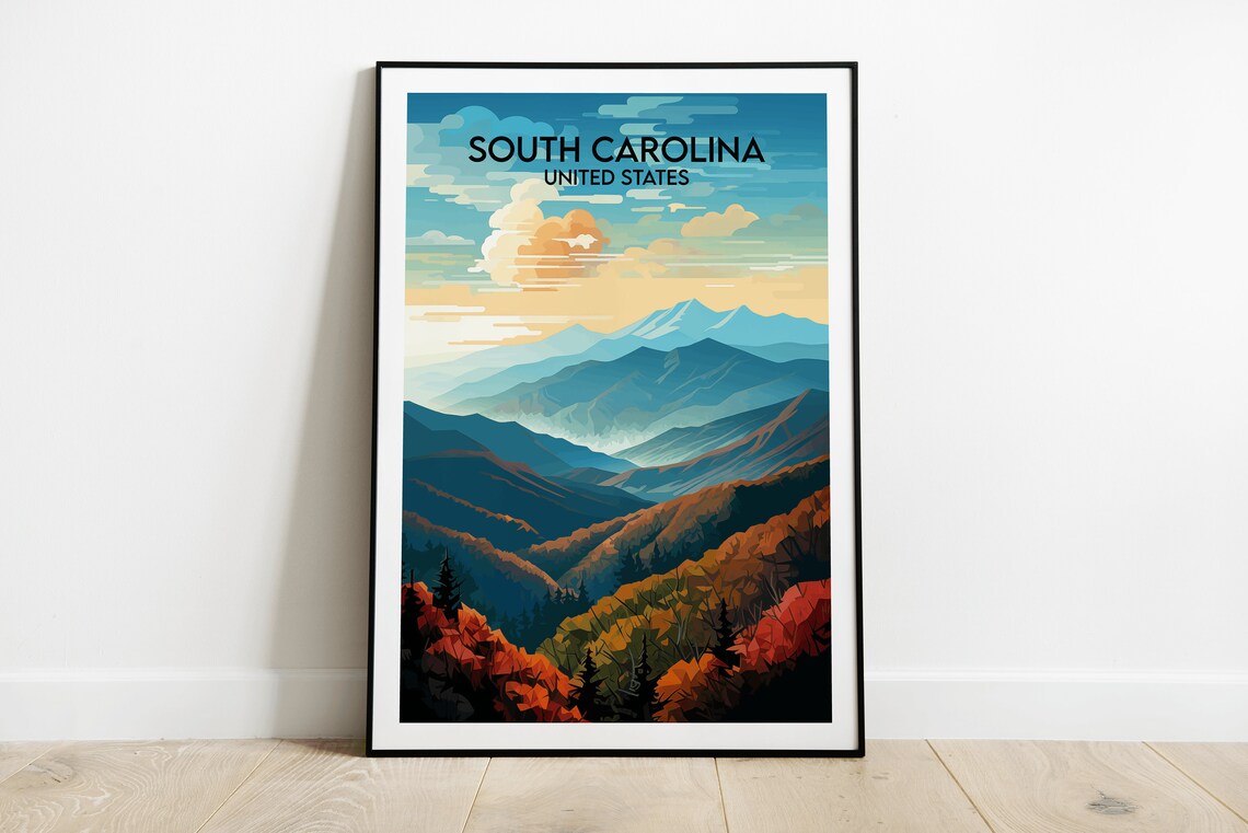 South Carolina Blue Ridge Mountains Vintage Travel Poster Art