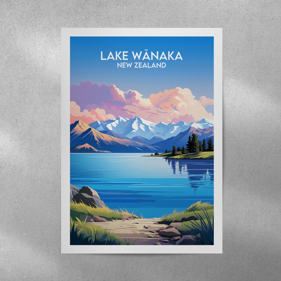 Lake Wānaka New Zealand Alpine Lake Snowy Peaks Vintage Poster - Image 4
