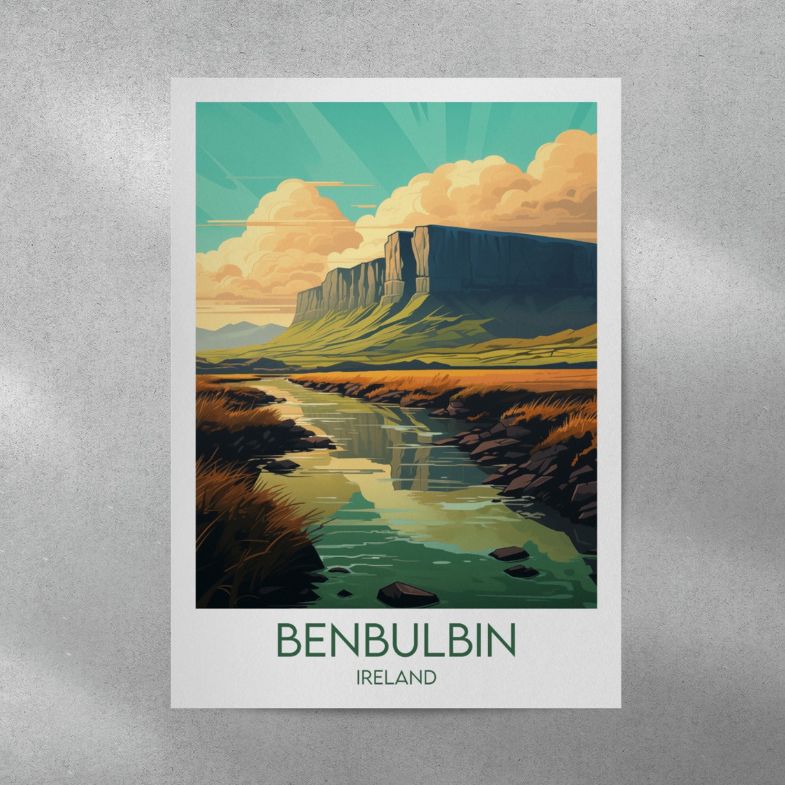 Benbulbin Ireland Mountain Landscape Retro Travel Art Poster - Image 4