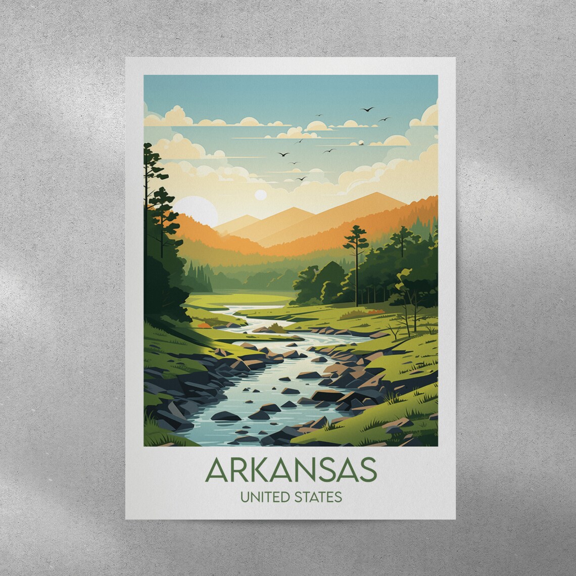 Arkansas United States Rocky Creek Mountain Meadow Scene Travel Poster - Image 3