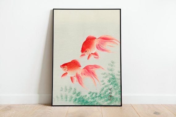 Japanese Goldfish Print Wall Art Poster A3 A4 A5 Ohara Koson Fish Classic Home Decor Art Deco Giclee Woodblock Illustration