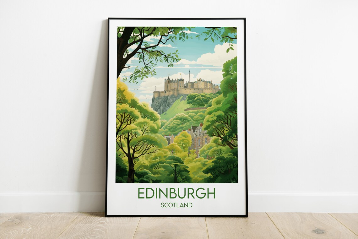 Edinburgh Scotland Castle Above the Trees Vintage Travel Poster