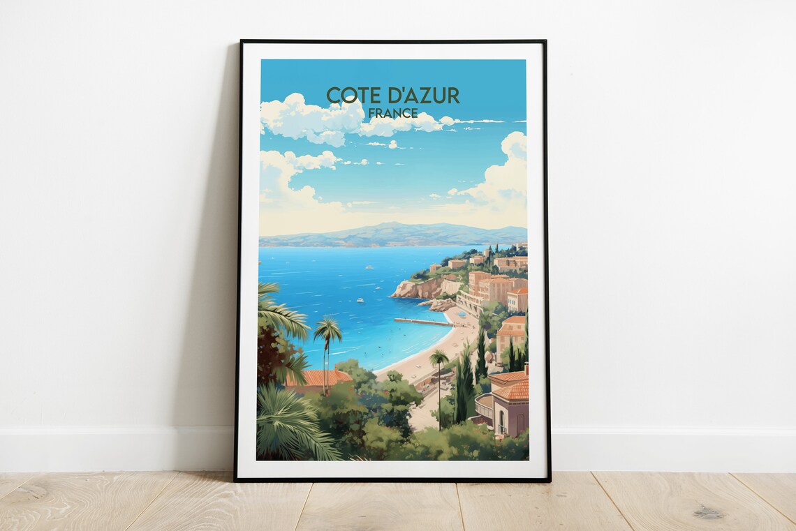 Cote D'Azur France Mediterranean Coast Beach Seaside Travel Poster