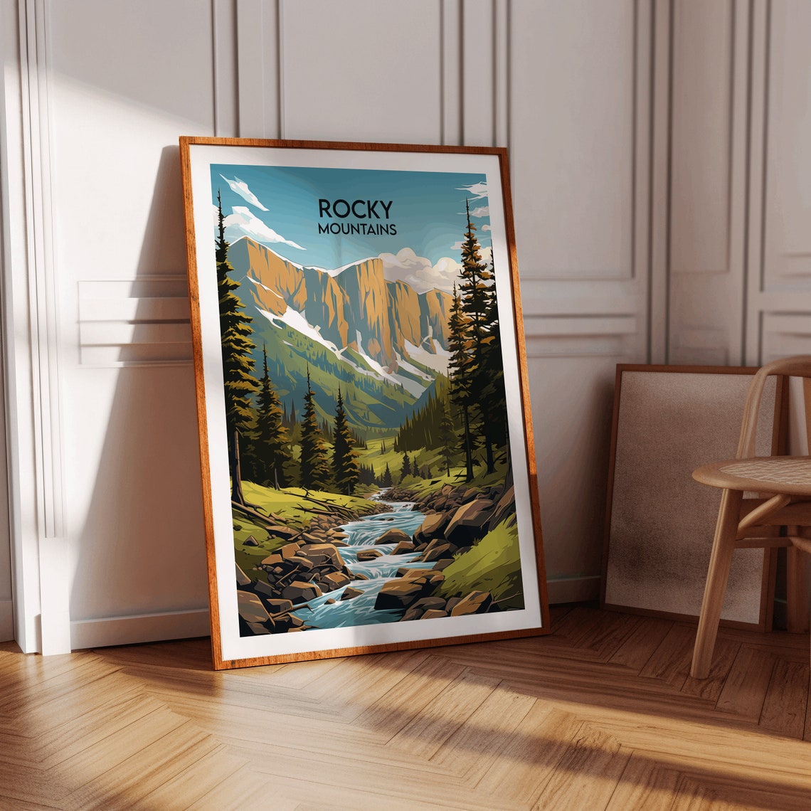 Rocky Mountains Golden Cliff Valley Stream Nature Travel Poster - Image 3