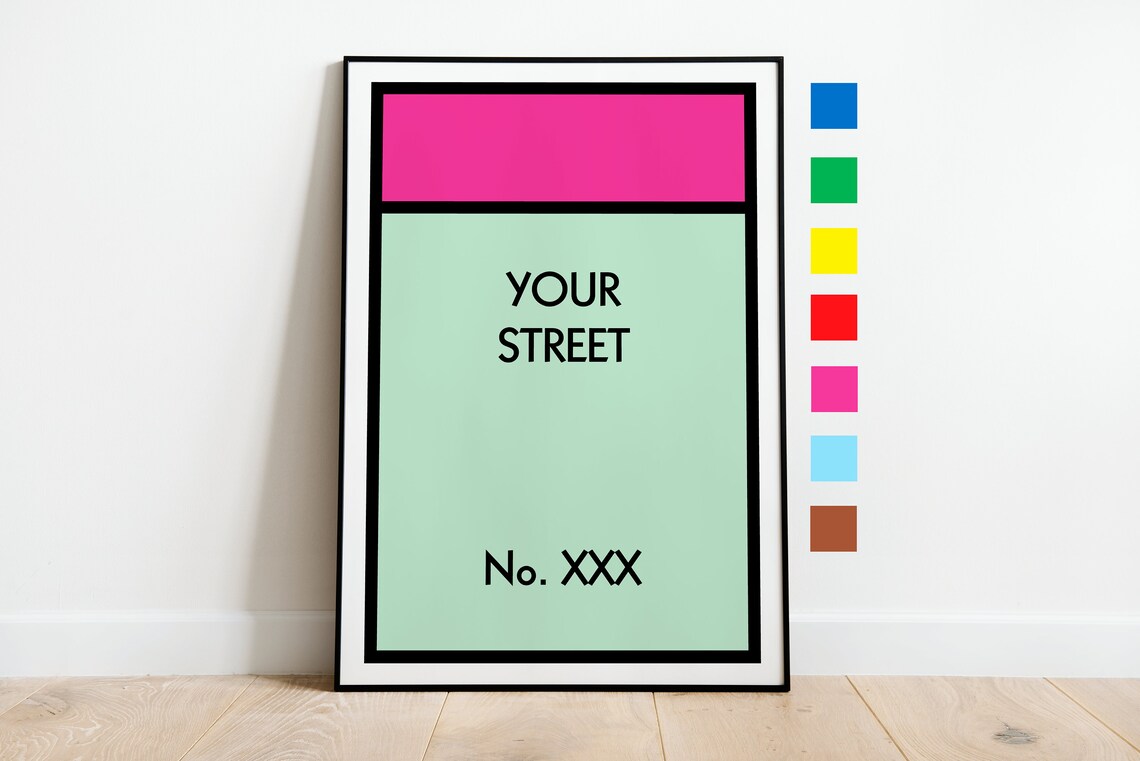 Personalized Street Name Monopoly Style Custom Address Print