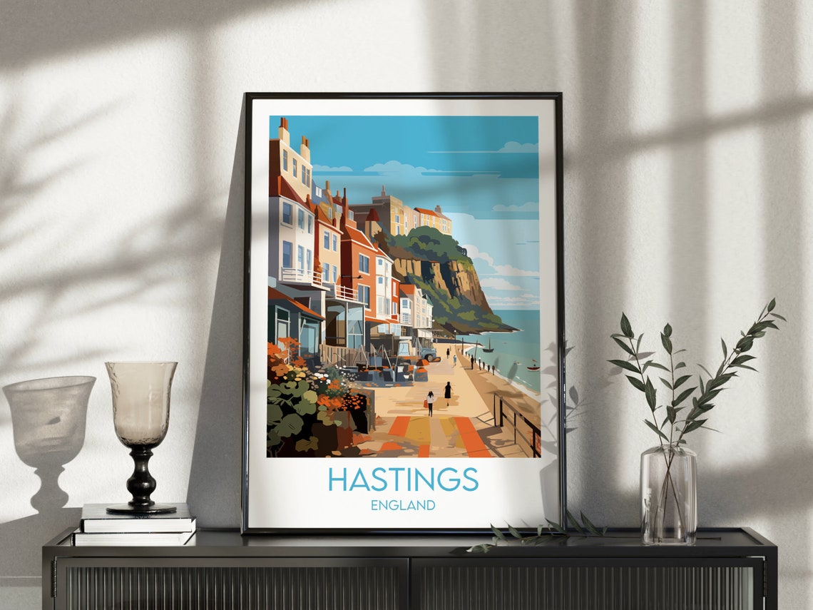 Hastings England Seafront Promenade Cliff Beach Vintage Travel Poster - Image 3