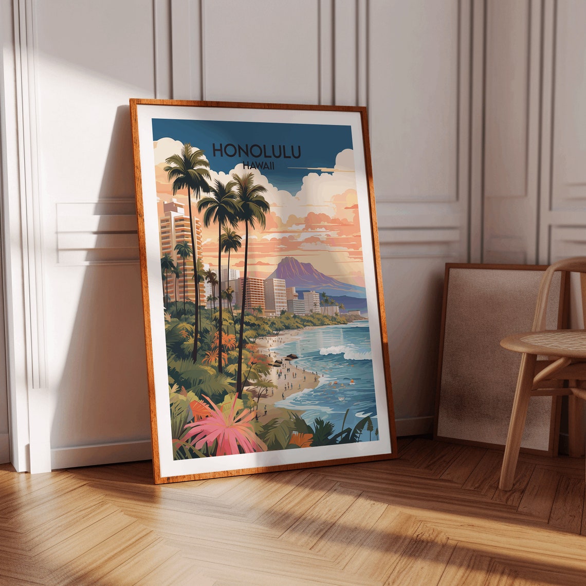 Honolulu Hawaii Waikiki Beach Skyline Diamond Head View Poster - Image 2