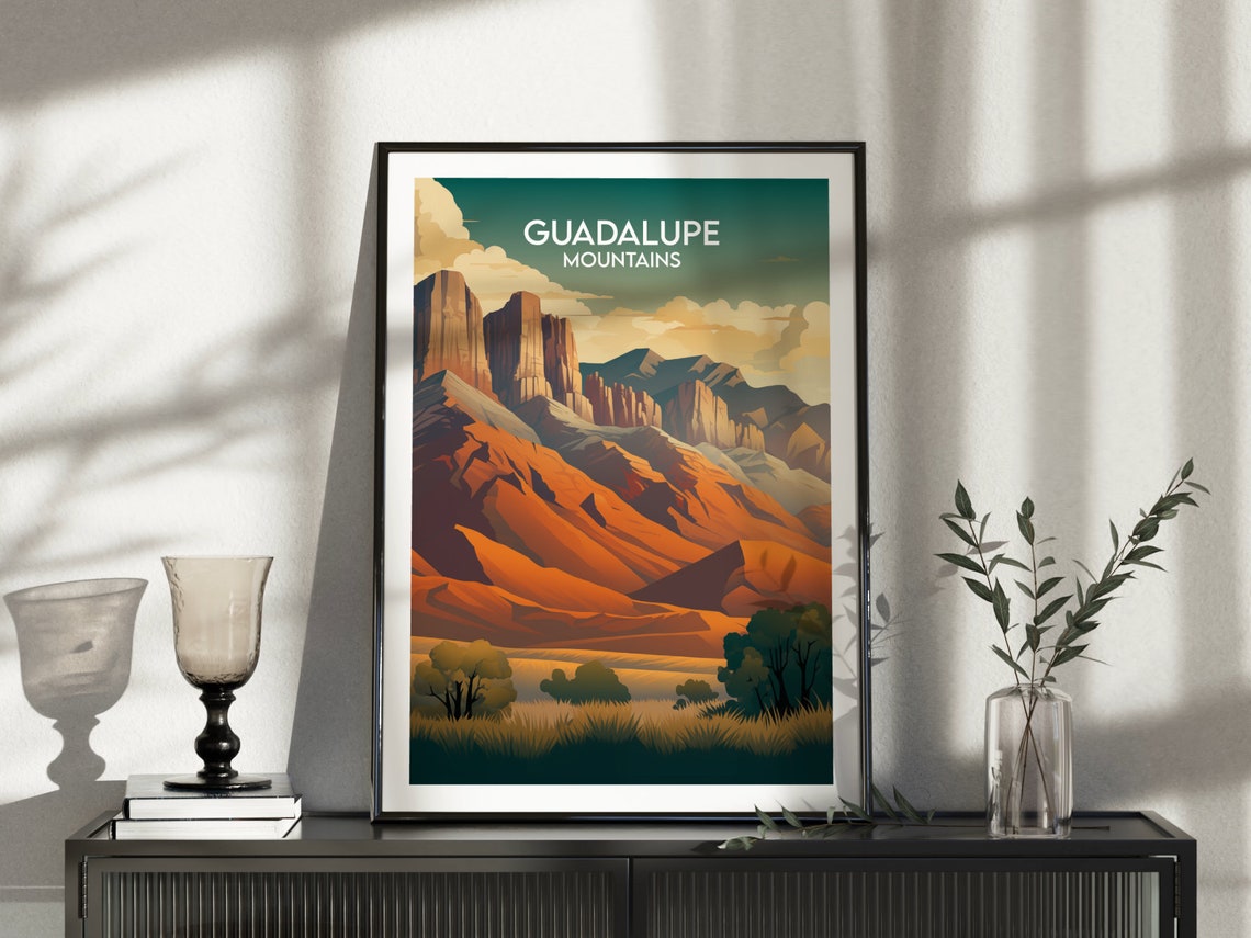 Guadalupe Mountains Texas Desert Peaks Vintage Travel Poster - Image 3