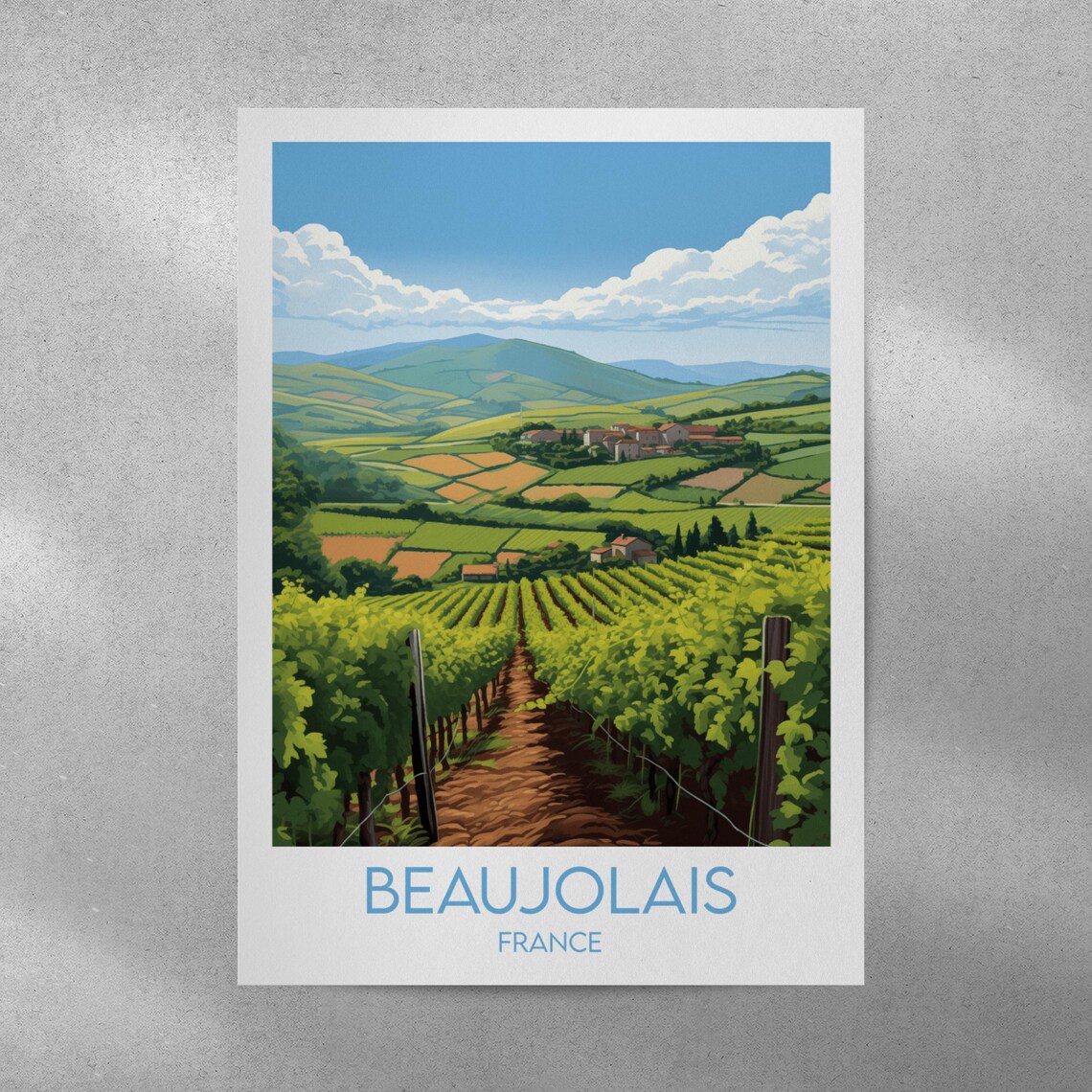 Beaujolais Vineyards France Green Hills Wine Region Travel Poster - Image 4