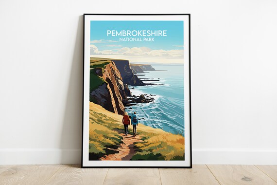Pembrokeshire National Park Coastal Path Hikers Travel Poster