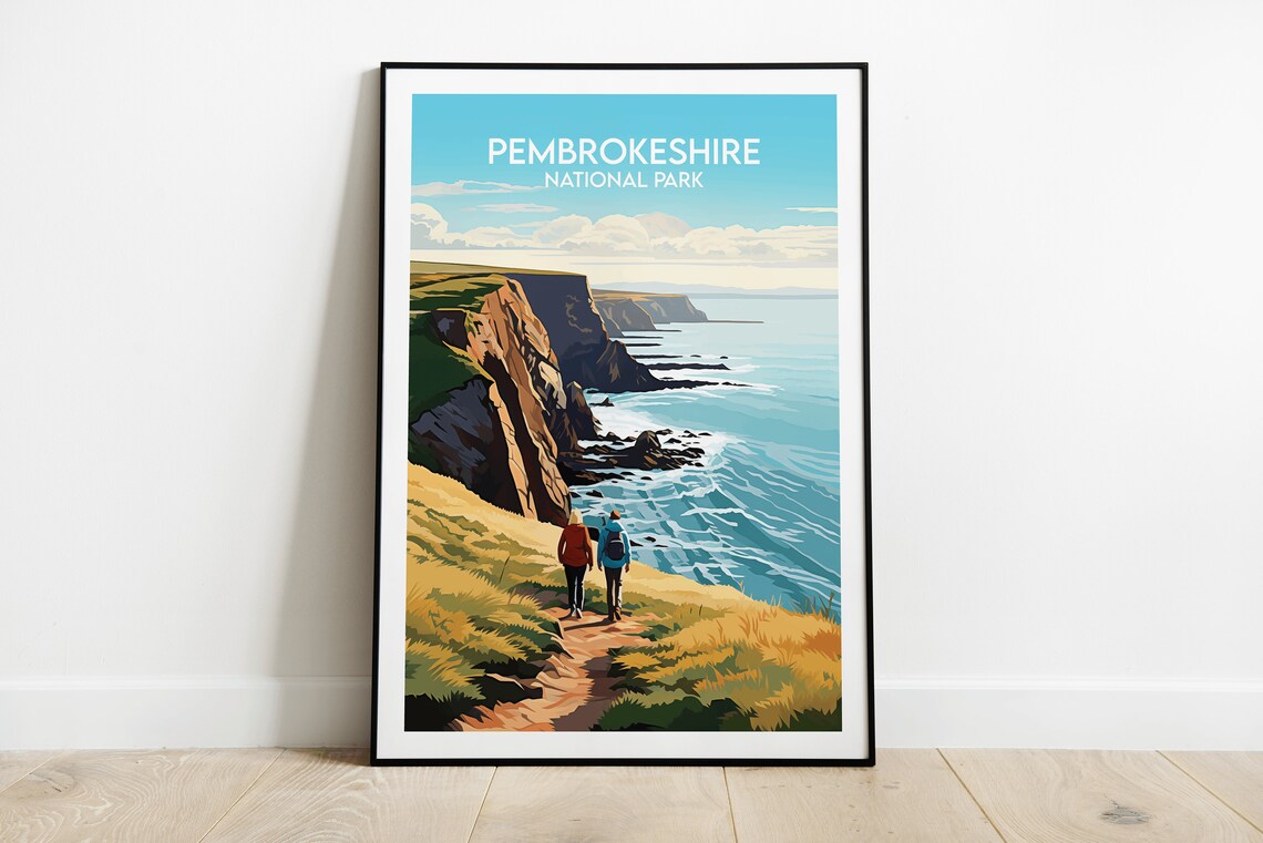 Pembrokeshire National Park Coastal Path Hikers Travel Poster
