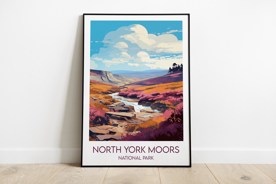 North York Moors National Park Heather Moorland Travel Poster Art