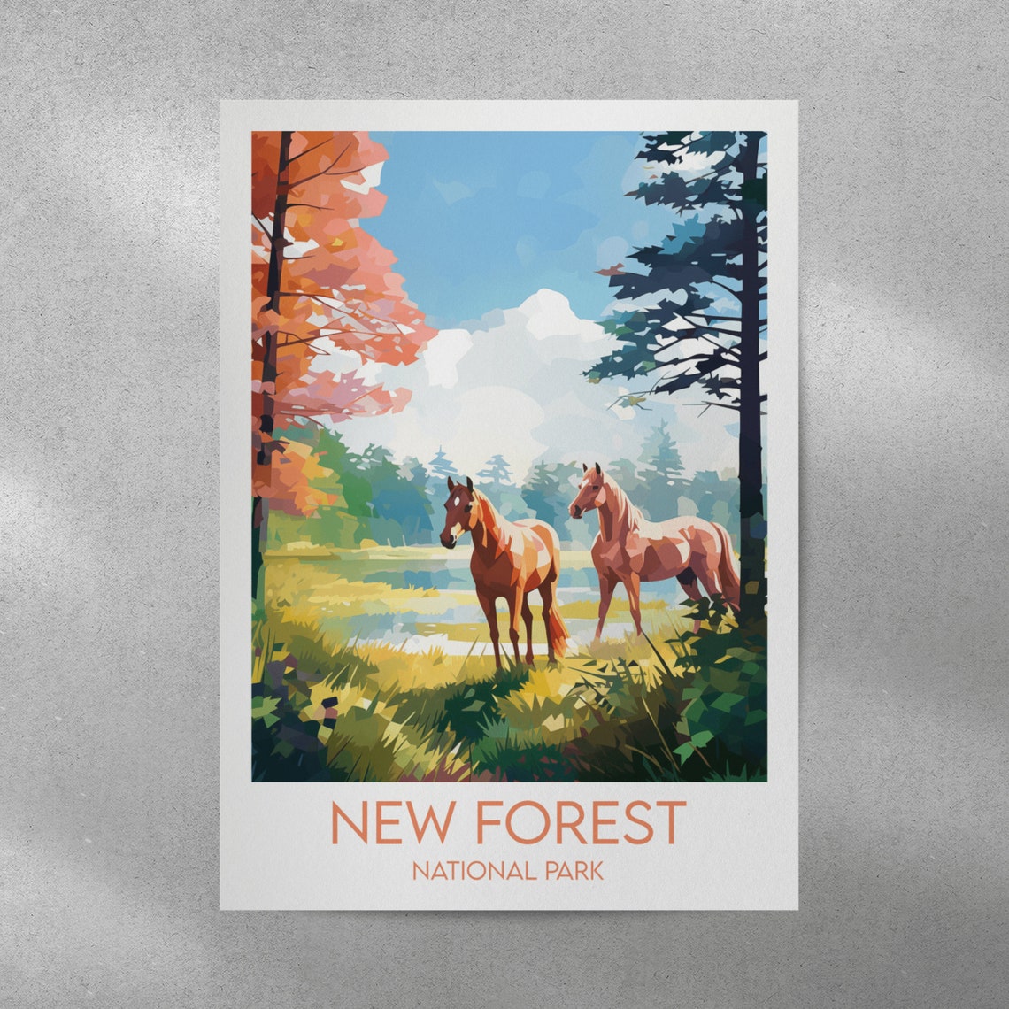 New Forest National Park Wild Horses Meadow Retro Travel Poster - Image 4