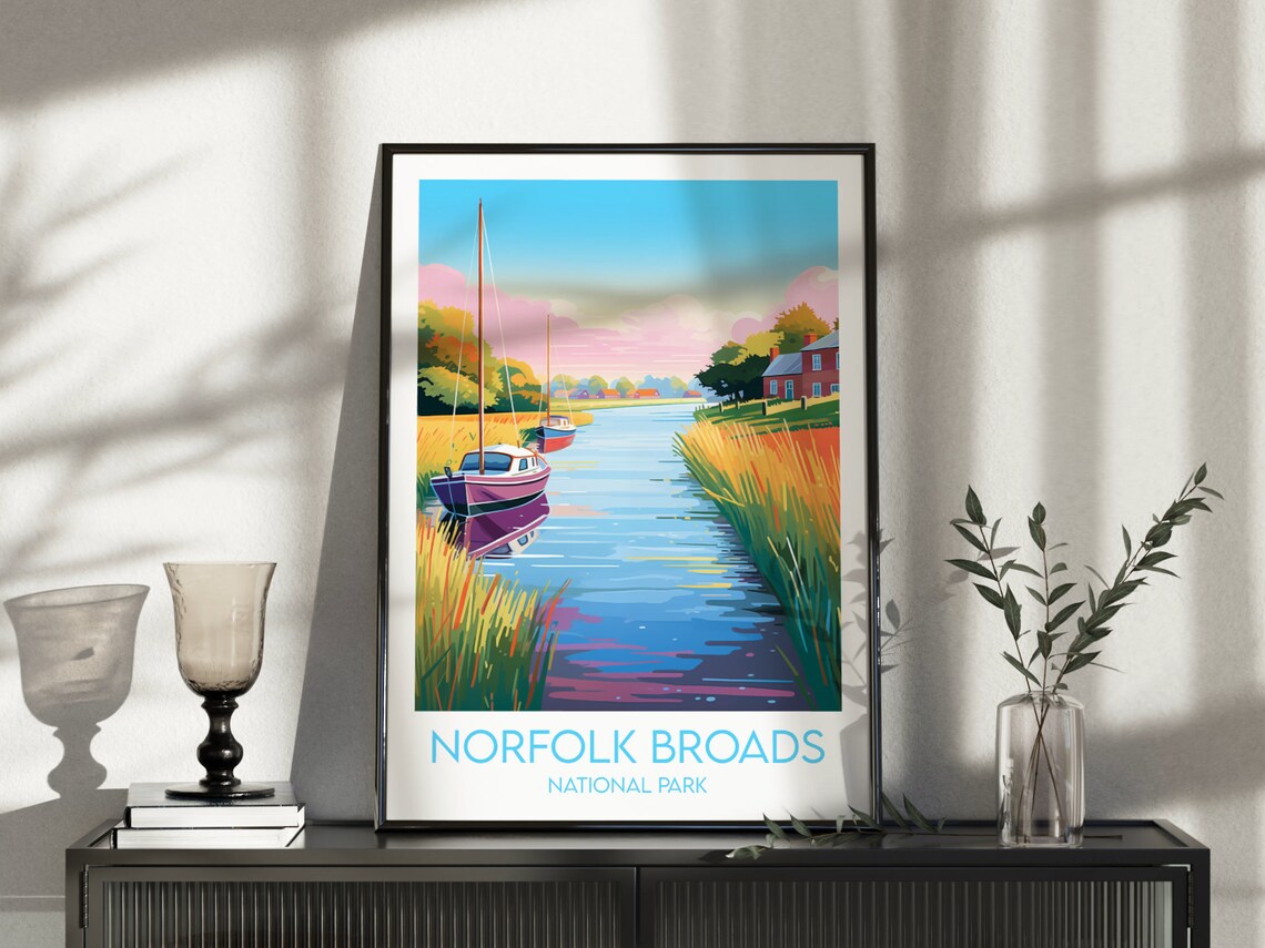 Norfolk Broads National Park Sailing Boats Retro Travel Poster - Image 3