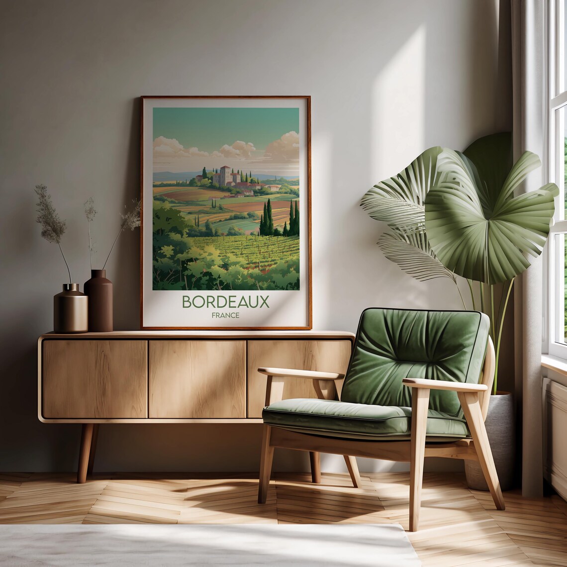 Bordeaux France Sunlit Chateau Cypress Hills Vintage Travel Poster - Image 2
