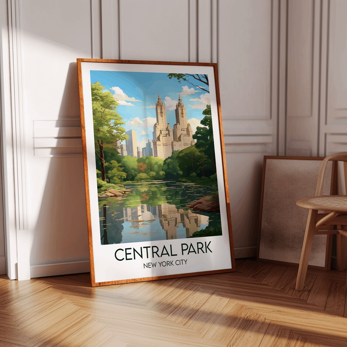 Central Park New York City Skyline Lake Reflection Travel Poster - Image 2
