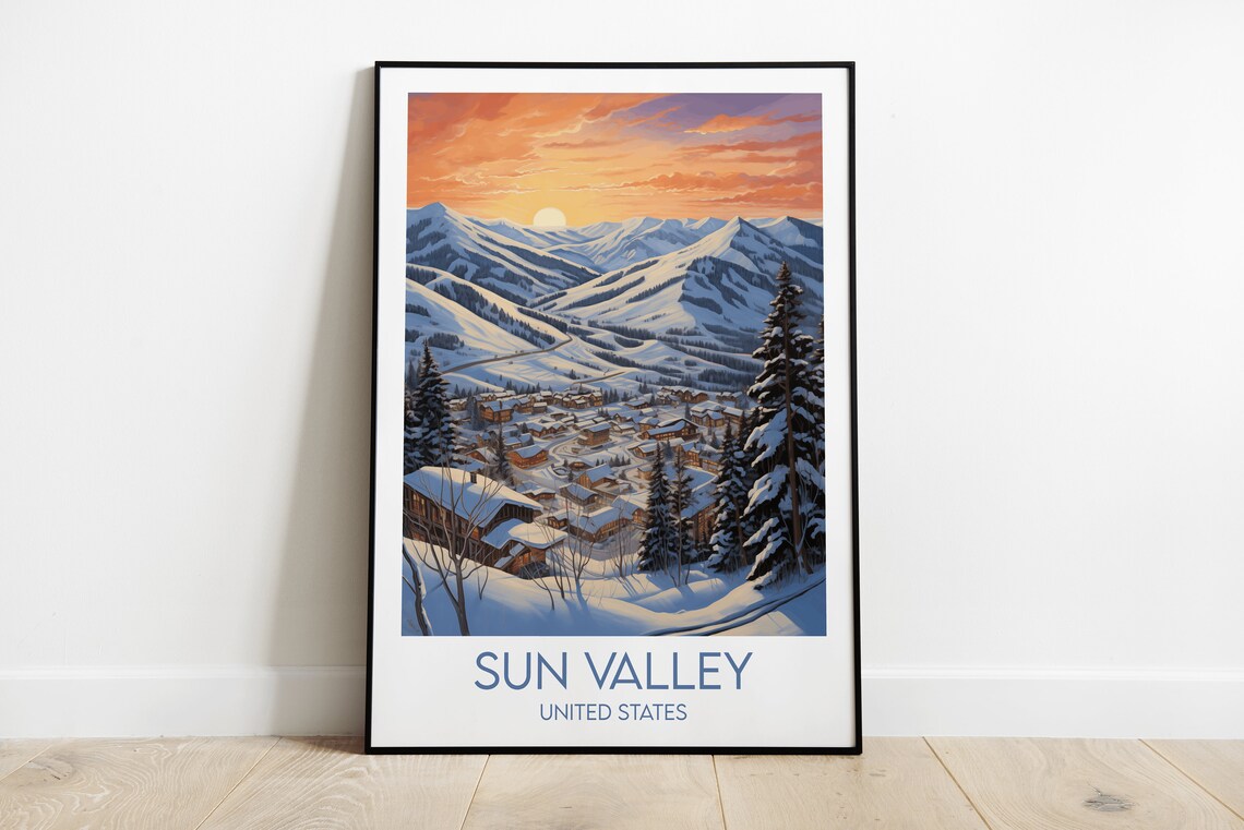 Sun Valley Ski Resort Sunset Village Vintage American Travel Poster