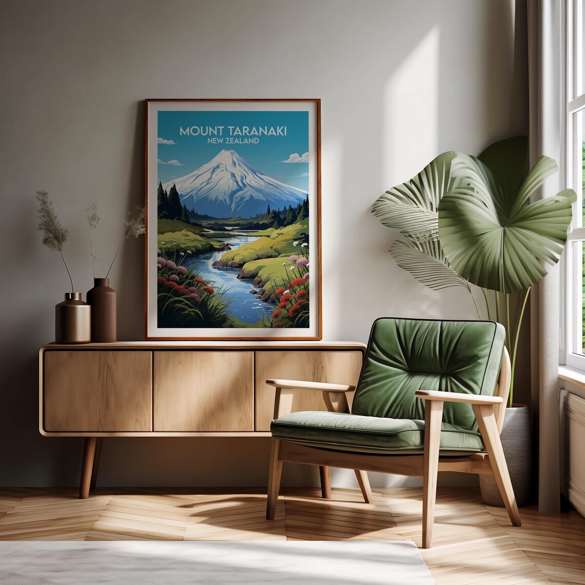 Mount Taranaki New Zealand Alpine River Wildflower Travel Poster - Image 2