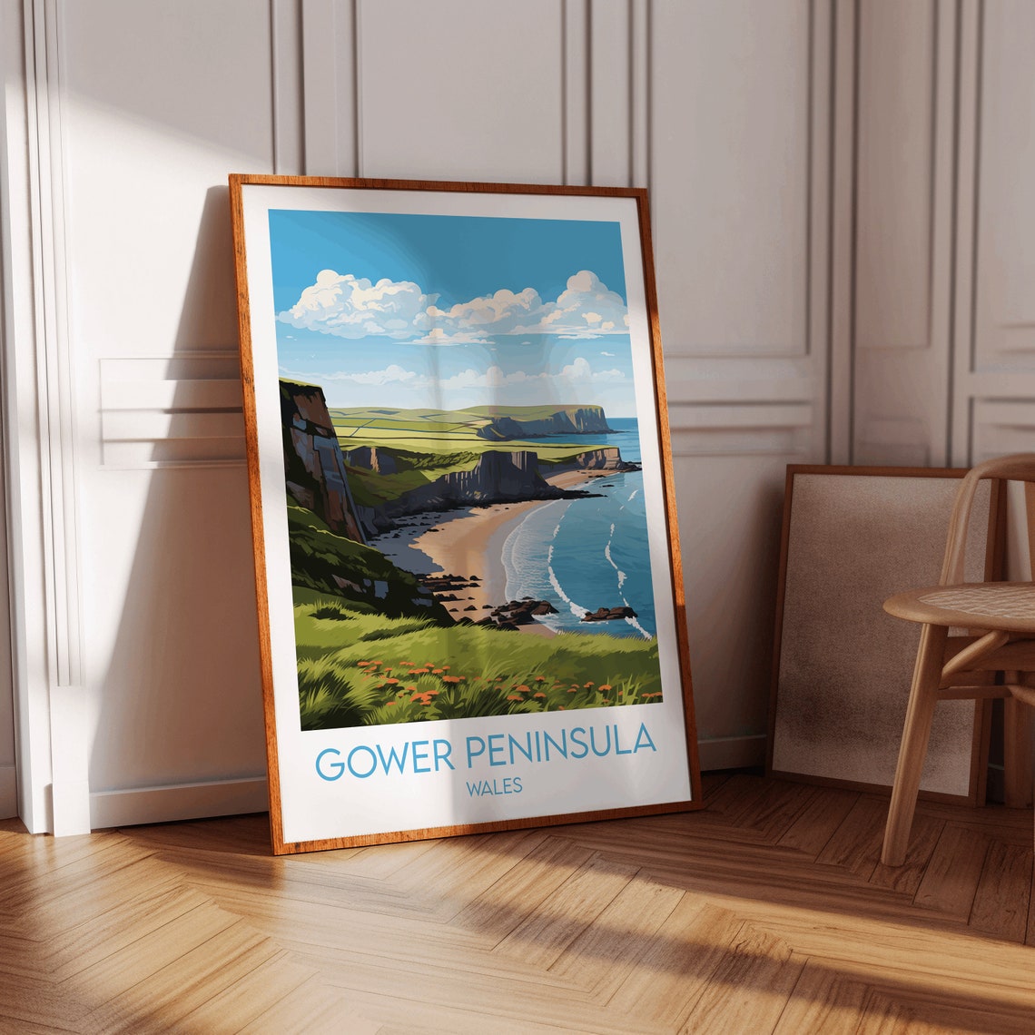 Gower Peninsula Wales Dramatic Cliffs Green Coast Travel Poster - Image 2