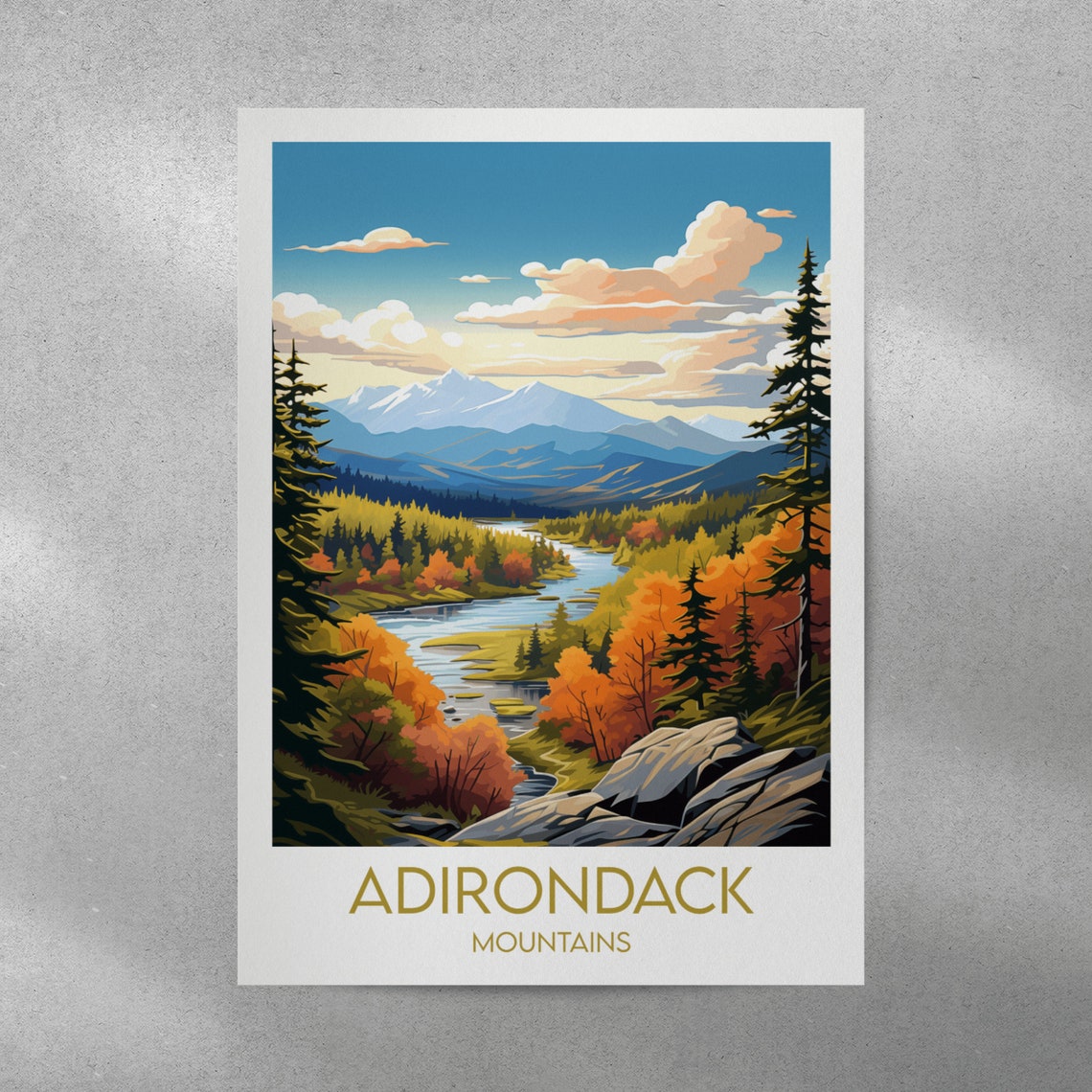 Adirondack Mountains Fall River Valley Landscape Travel Poster - Image 3