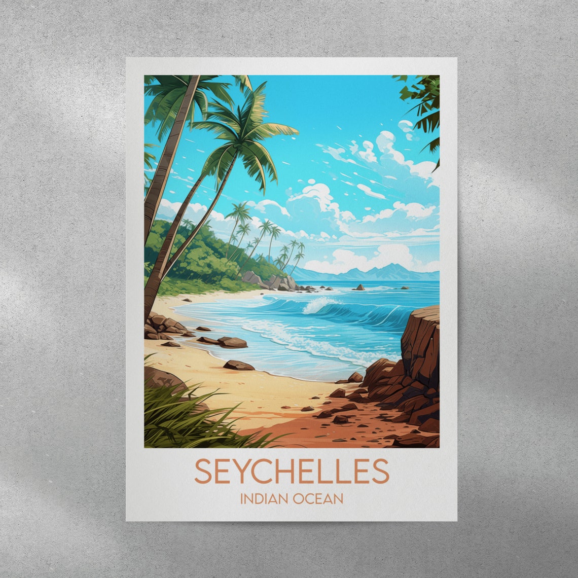 Seychelles Indian Ocean Tropical Beach Palm Paradise Travel Poster - Image 4