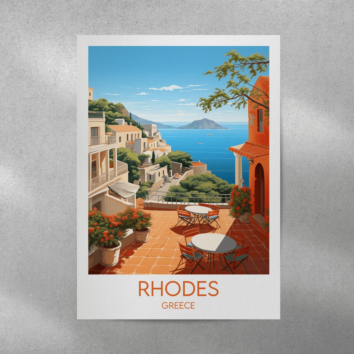 Rhodes Greece Terrace Sea View Mediterranean Island Travel Poster - Image 3