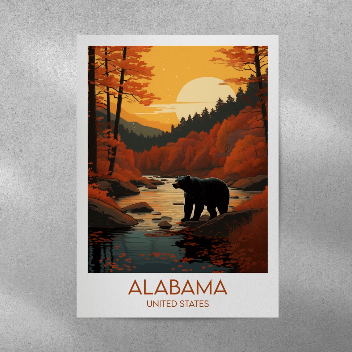 Alabama United States Black Bear Forest Stream Travel Poster - Image 3