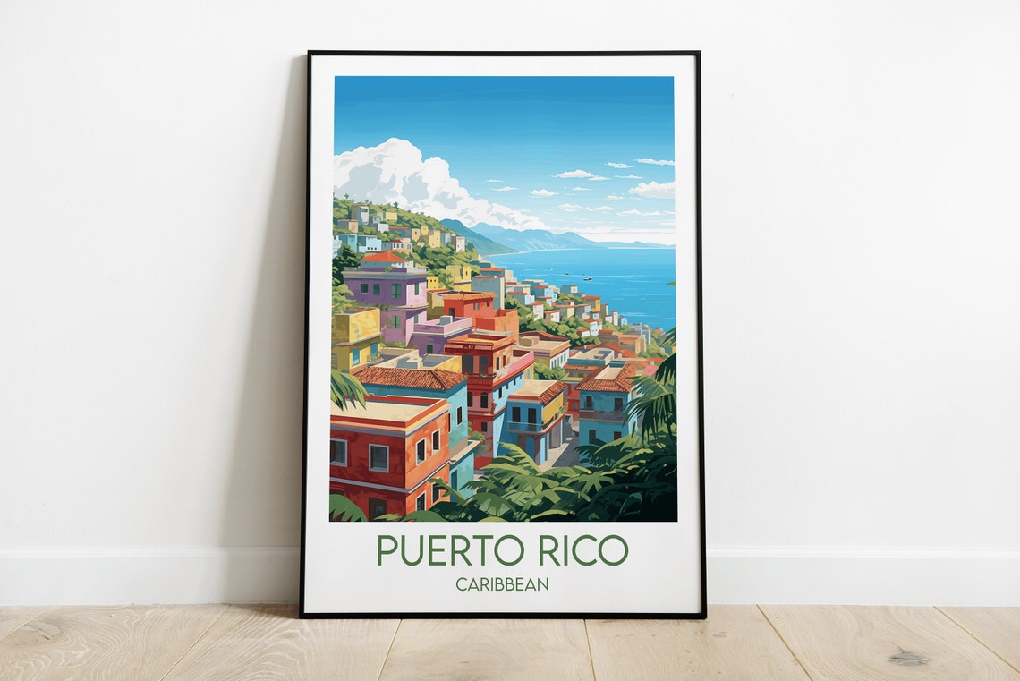 Puerto Rico Travel Print Caribbean Poster Custom Personalised Wedding Birthday Gift