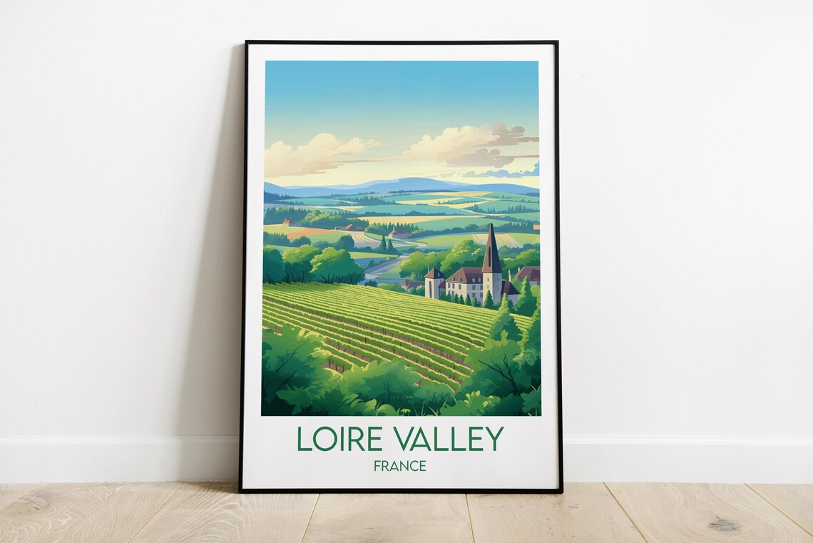 Loire Valley France Vineyard Village Church Vintage Travel Poster
