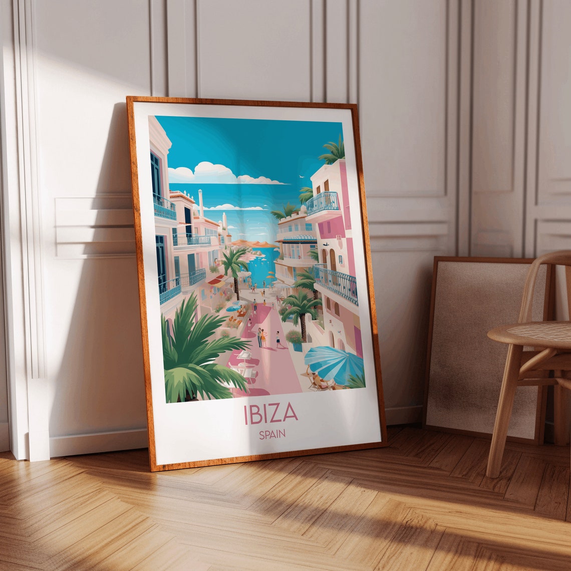 Ibiza Spain Pink Street Palms Old Town Seaside Promenade Poster - Image 2