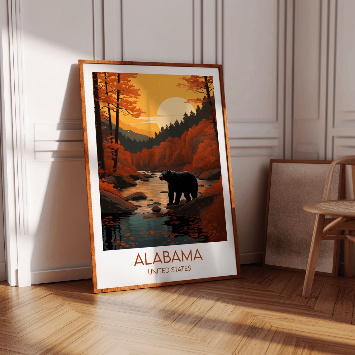 Alabama United States Black Bear Forest Stream Travel Poster - Image 2