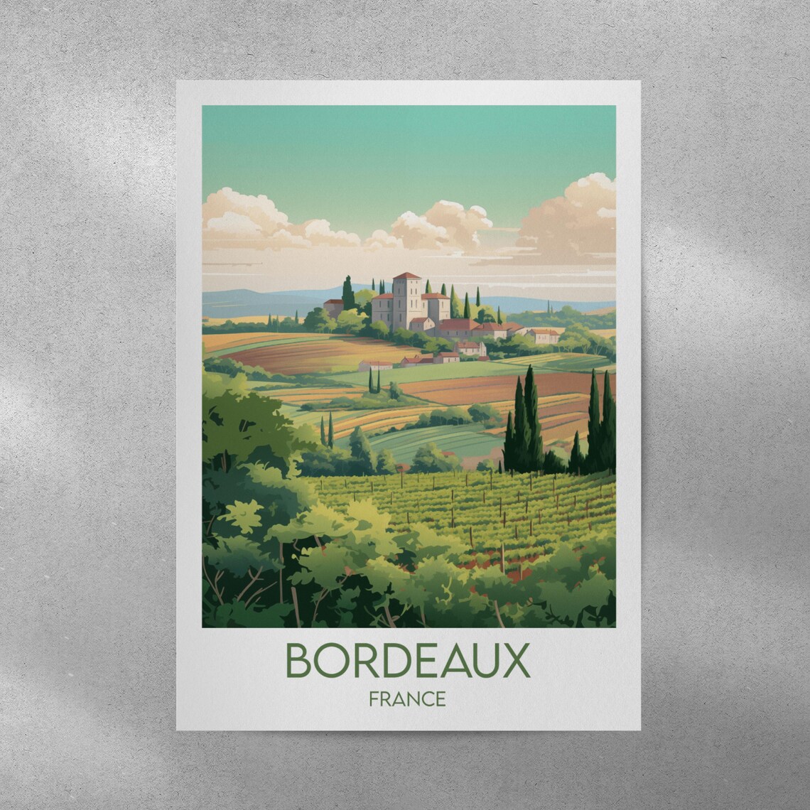 Bordeaux France Sunlit Chateau Cypress Hills Vintage Travel Poster - Image 4