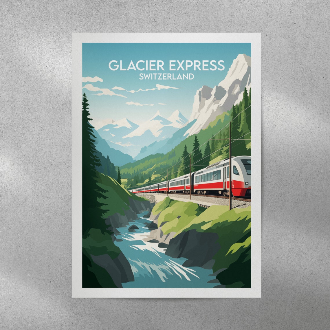 Glacier Express Switzerland Vintage Mountain Train Travel Poster - Image 4