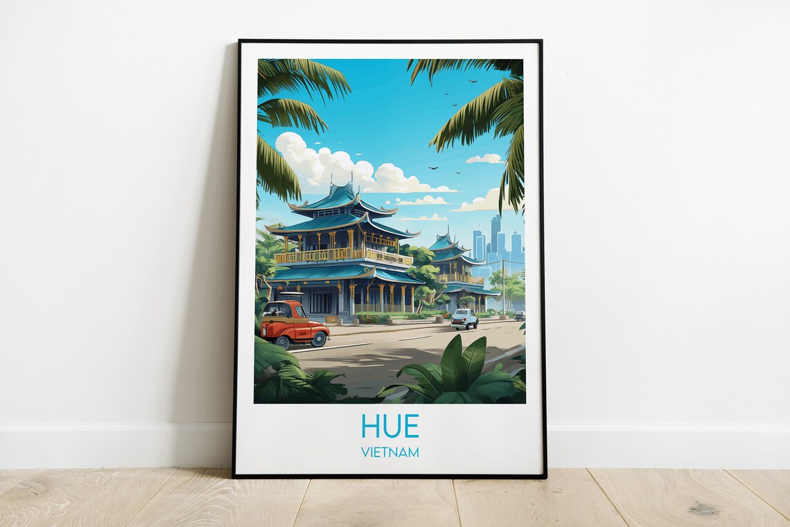 Hue Vietnam Tropical Pagoda Heritage Landmark Street Art Poster
