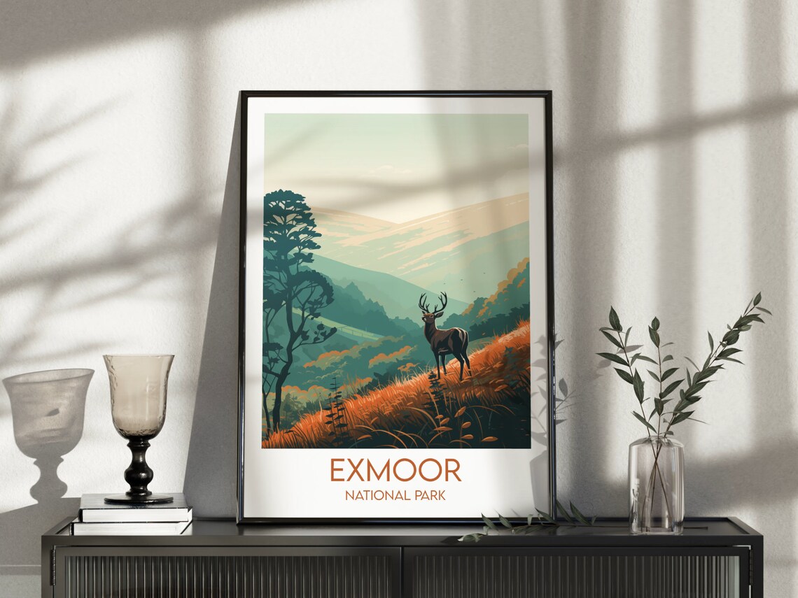 Exmoor National Park Stag On Golden Moorland Hillside Travel Poster - Image 3