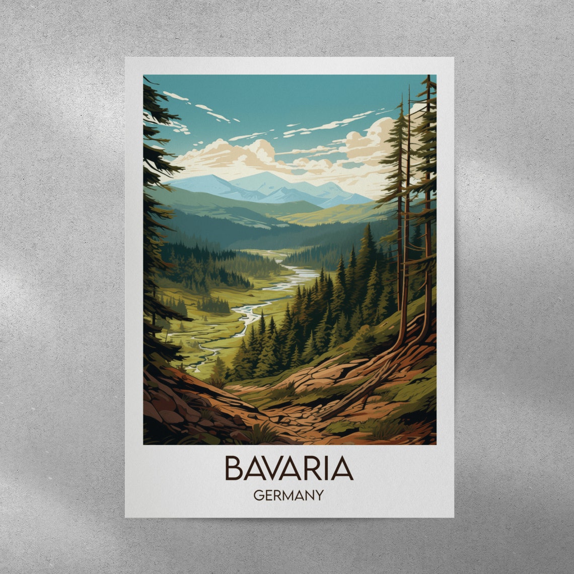 Bavaria Germany Alpine Valley Pine Forest Mountain Travel Poster - Image 3