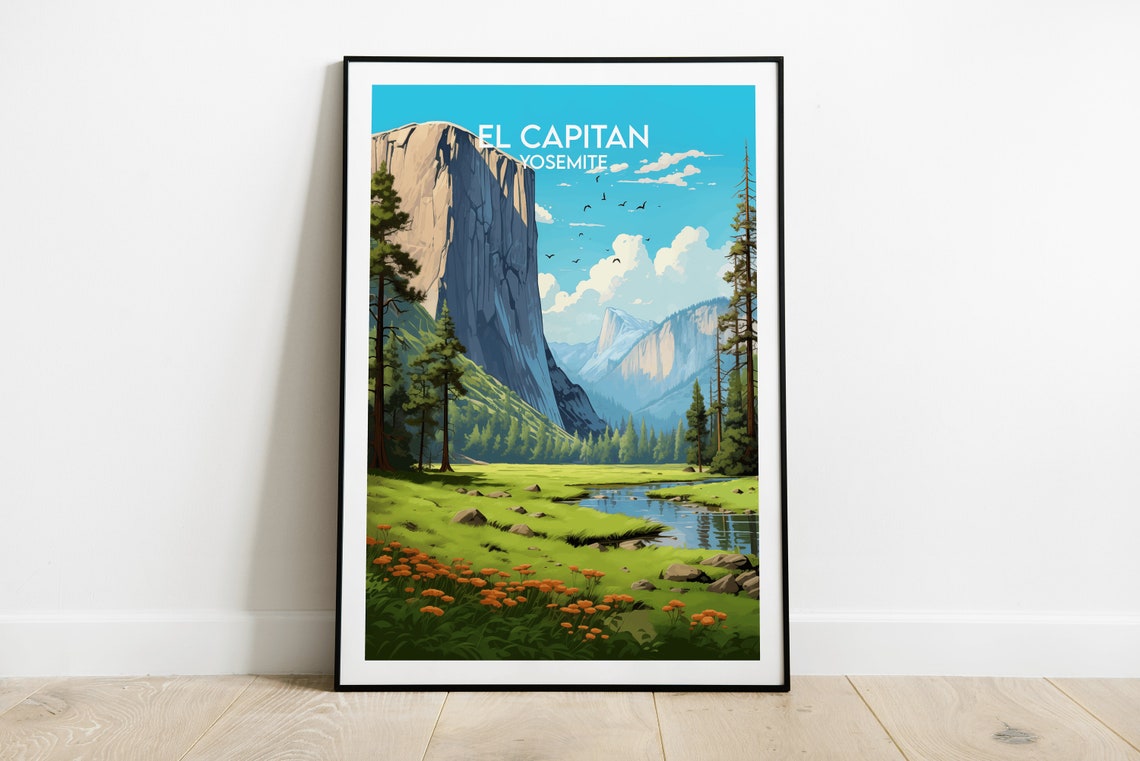 El Capitan Yosemite Granite Cliff Wildflower Meadow Scenic Poster