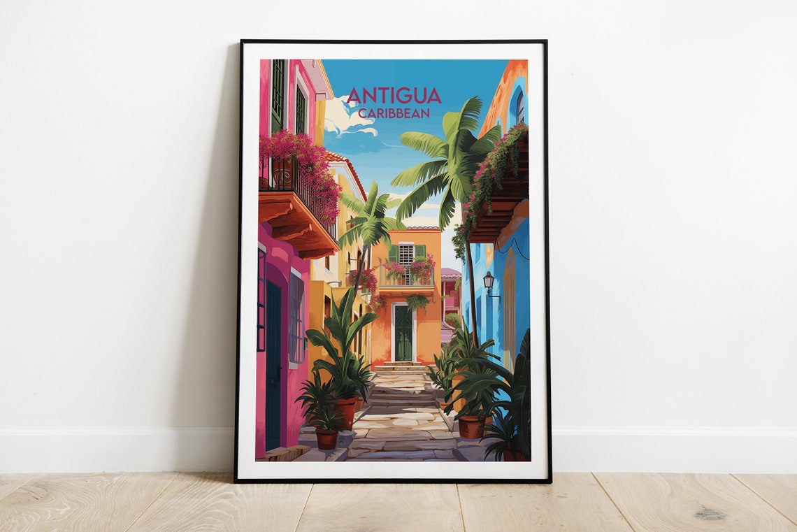 Antigua Travel Print Caribbean Poster Custom Personalised Wedding Birthday Gift